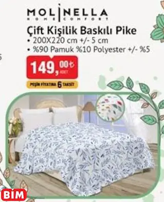 MOLİNELLA ÇİFT KİŞİLİK BASKILI PİKE